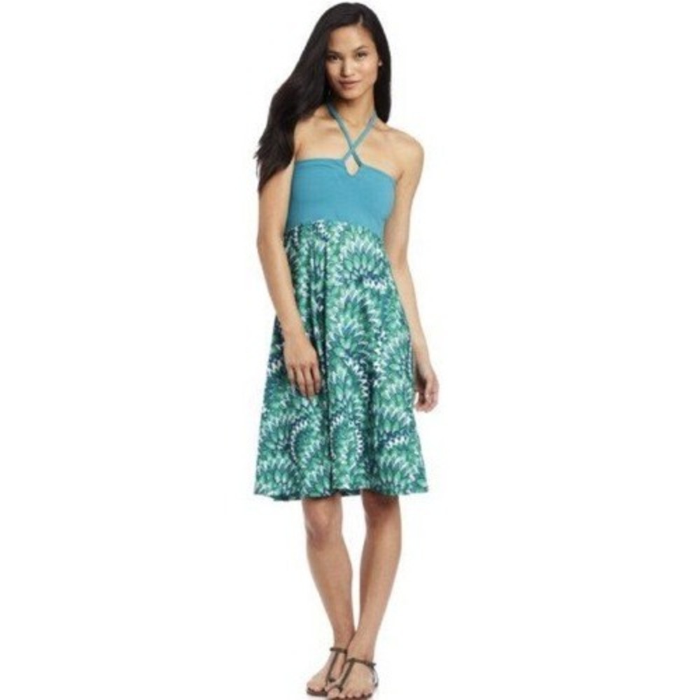 Prana Womens Teal Green Mandala Print Halter Dress Convertible Maxi Skirt Size M